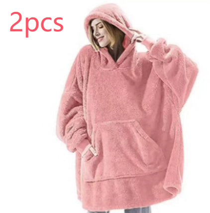 Hoodie Sweatshirt With Big Pocket Tops Sweater Comfortable Loose Double-Sided Fleece Thicker Wearable Blanket